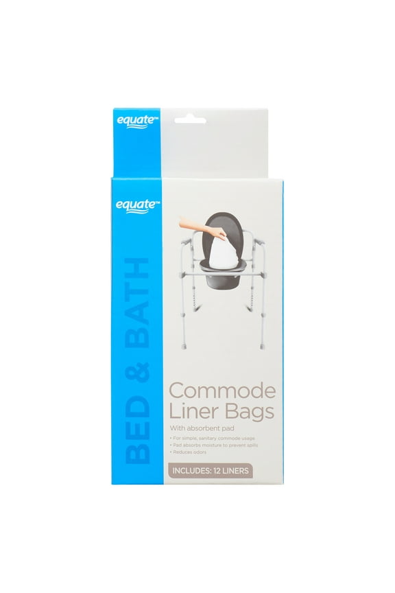Bed & Bath Commode Liner Bags with Absorbent Pad, 12 Count