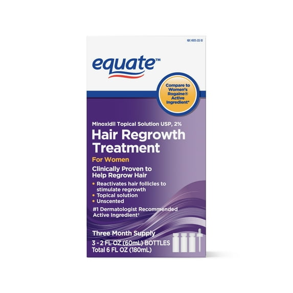 Equate Compare to Women's Rogaine Minoxidil Topical Solution 2%, 3-Month Hair Loss & Regrowth Treatment for Female, 6 Fl oz