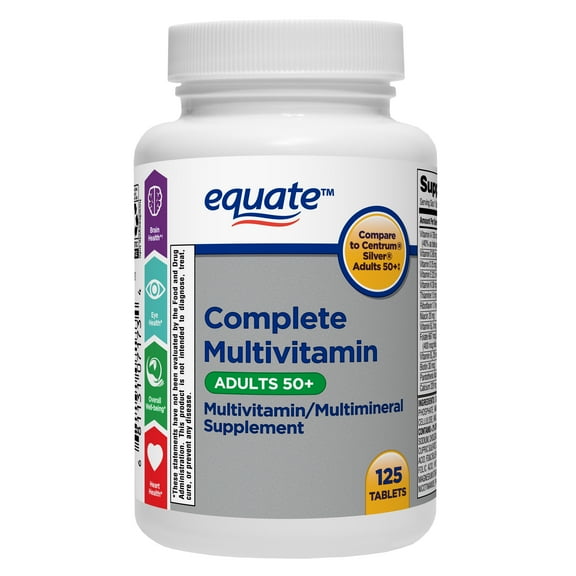 Equate Complete Multivitamin/Multimineral Supplement Tablets, Adults 50+, 125 Count, Compare to Centrum Silver Adults 50+