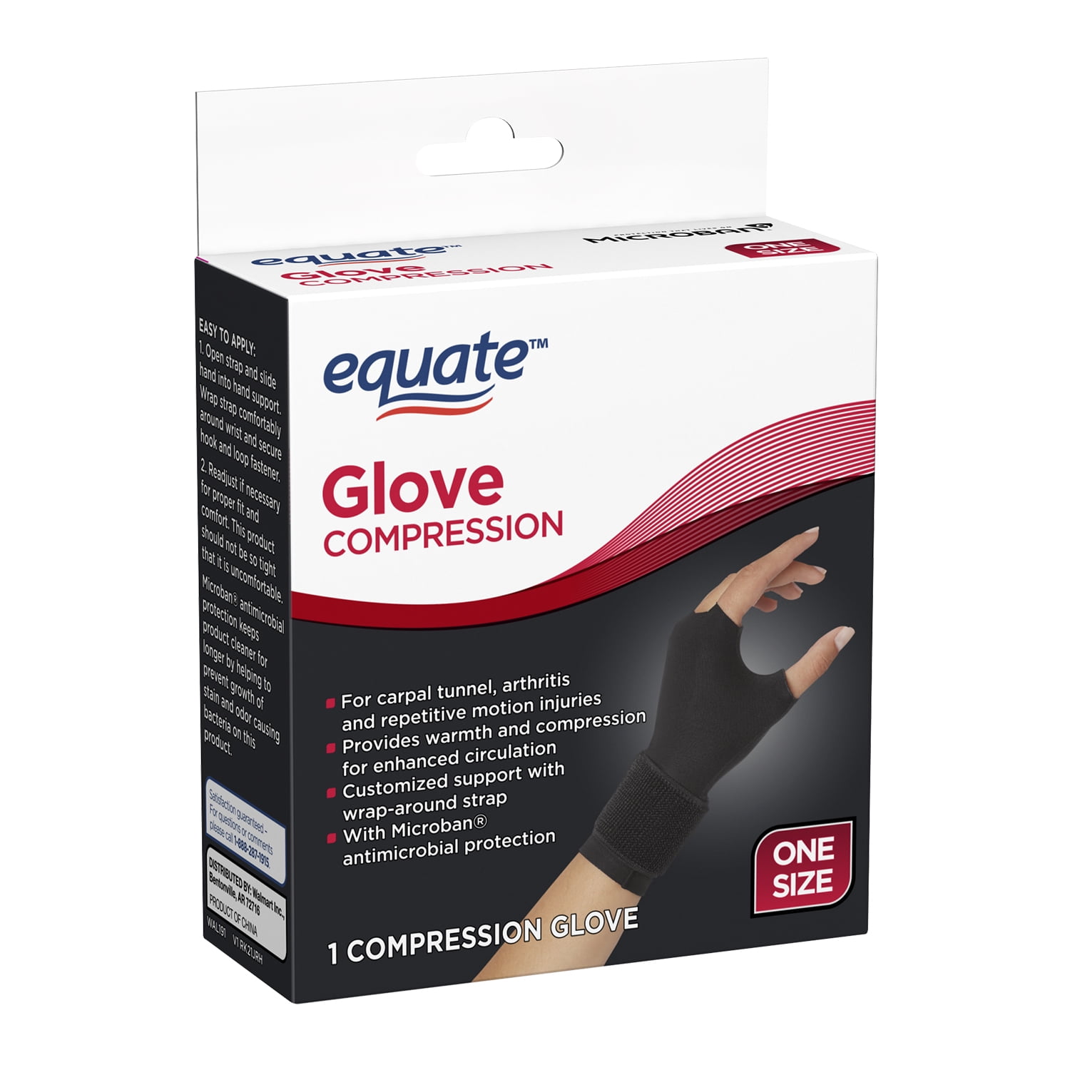 Equate Compression Glove with Microban Protection, Unisex, One Size
