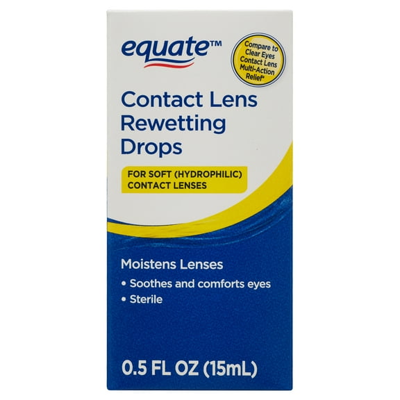 Equate Contact Lens Rewetting Drops for Soft Contact Lenses, 0.5 fl oz (15 ml), Compare to Clear Eyes Contact Lens Multi-Action Relief