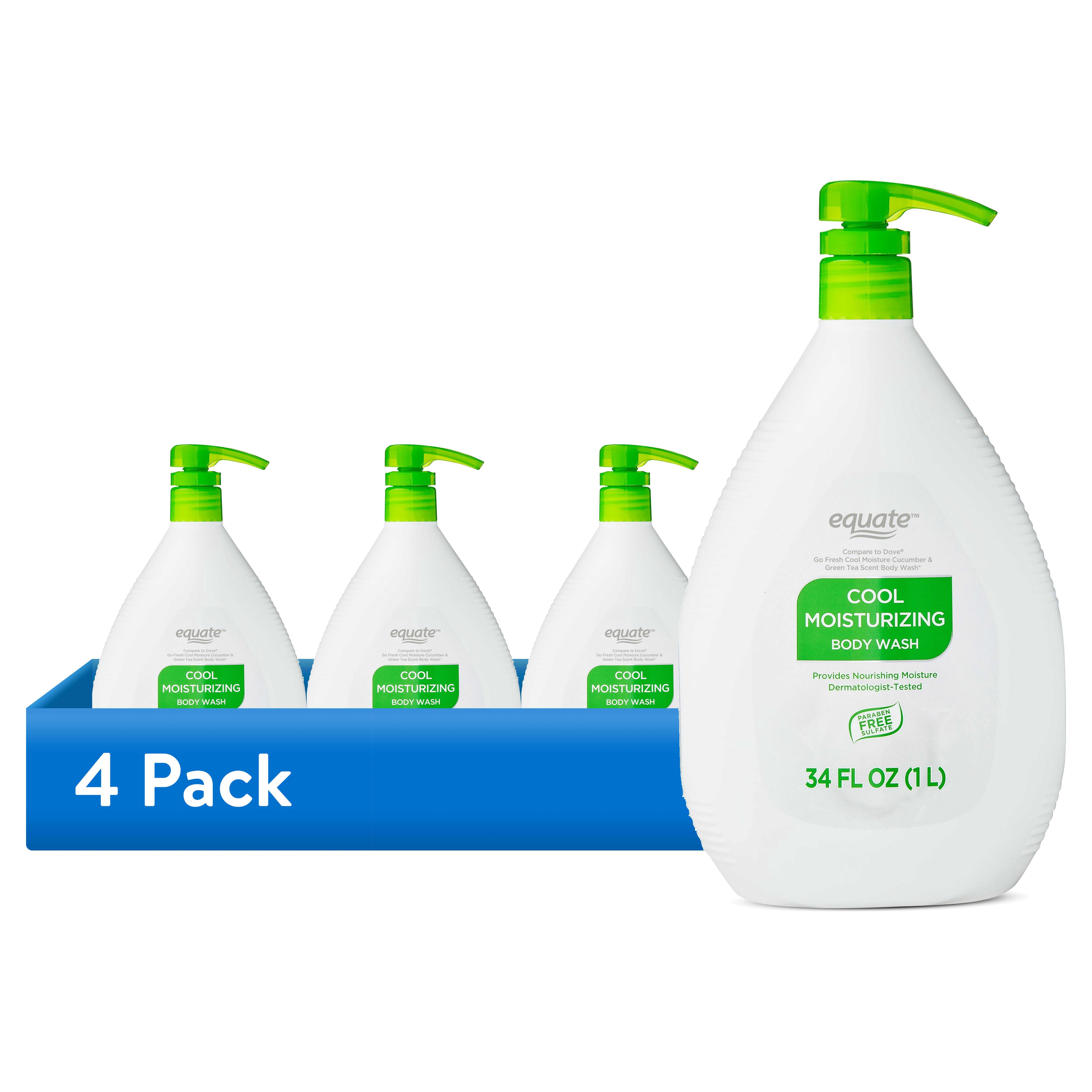 (4 pack) Equate Cool Moisturizing Body Wash, 34 fl oz