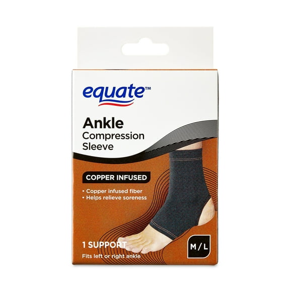 (3 pack) Equate Copper-Infused Ankle Compression Sleeve Brace, Medium/Large