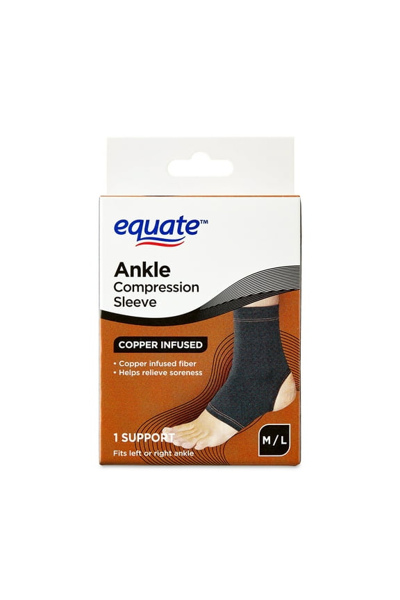 Copper-Infused Ankle Compression Sleeve Brace, Medium/Large