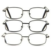 Equate Unisex Council Rectangular Reading Glasses, Dark Gunmetal/Light Gunmetal/Black, +3.25, 3 Pack