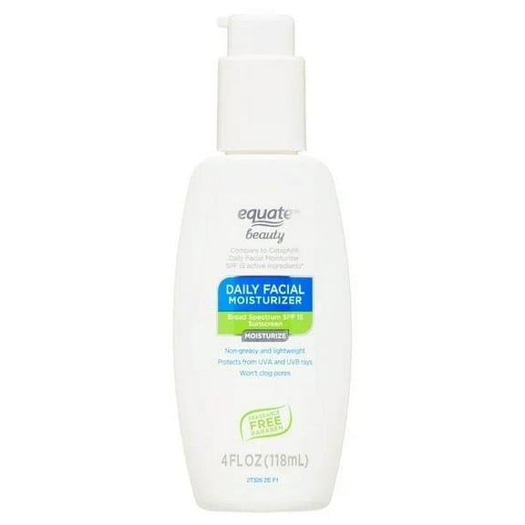 Equate Daily Facial Moisturizer with SPF 15 Sunscreen for Face Care, Fragrance Free, 4 oz, Compare to Cetaphil Daily Facial Moisturizer SPF 15 Active Ingredients
