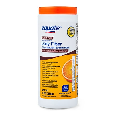 Equate Daily Fiber 100% Natural Psyllium Husk Fiber Supplement, Sugar-Free, Orange Smooth, 10 oz