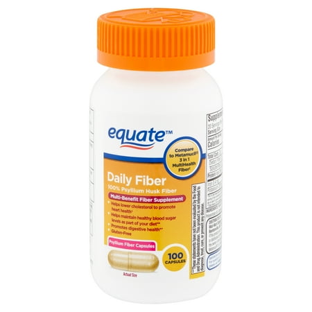 Equate Daily Fiber Psyllium Fiber Capsules, 100 Count