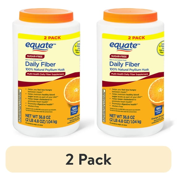 (2 Pack) Equate Daily Fiber 100% Natural Psyllium Husk Multi-Health Supplement, Orange Flavor, 36.8 oz