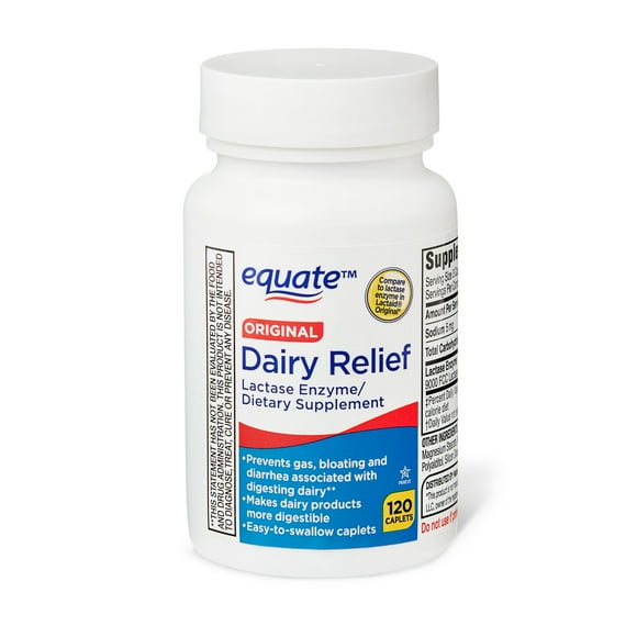 Equate Dairy Relief Lactase Enzyme Caplets, Original, 120 Count, Compare to Lactase Enzyme in Lactaid® Fast Act