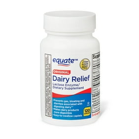 Equate Dairy Relief Lactase Enzyme Caplets, Original, 120 Count, Compare to Lactase Enzyme in Lactaid&reg; Fast Act