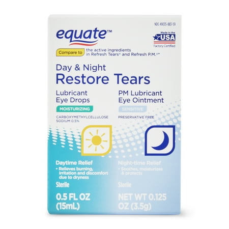 Equate Day & Night Restore Tears, Eye Drops, .5 fl oz & Eye Ointment, .125 oz
