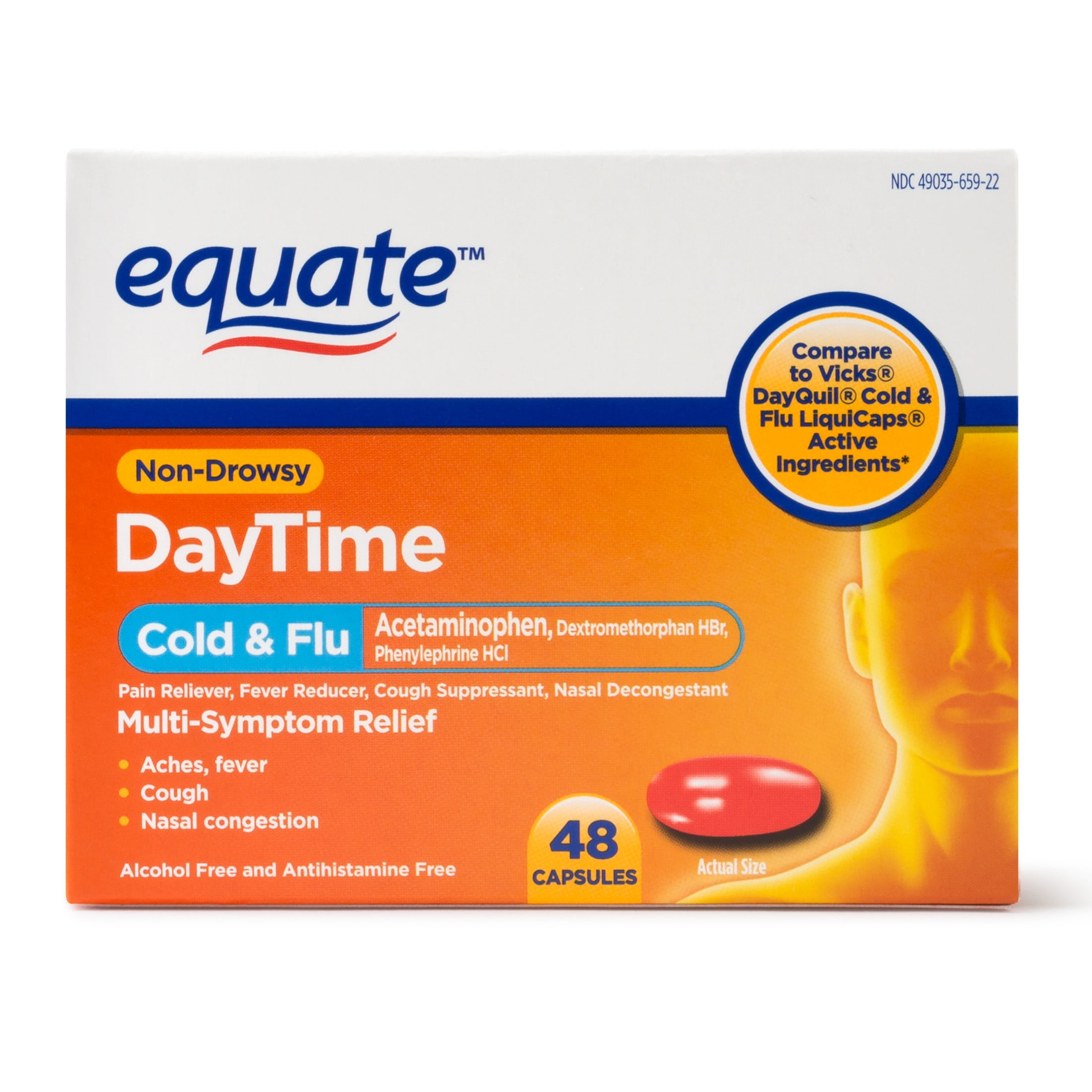 Equate DayTime Cold & Flu MultiSymptom Relief Softgels, 48 Ct
