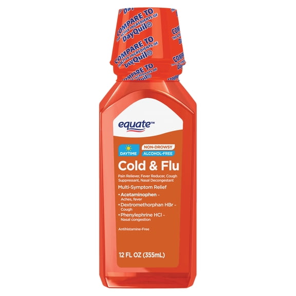 Equate Daytime Cold and Flu Relief, Non-Drowsy, Multi-Symptom Medicine for Cough, 12 fl oz
