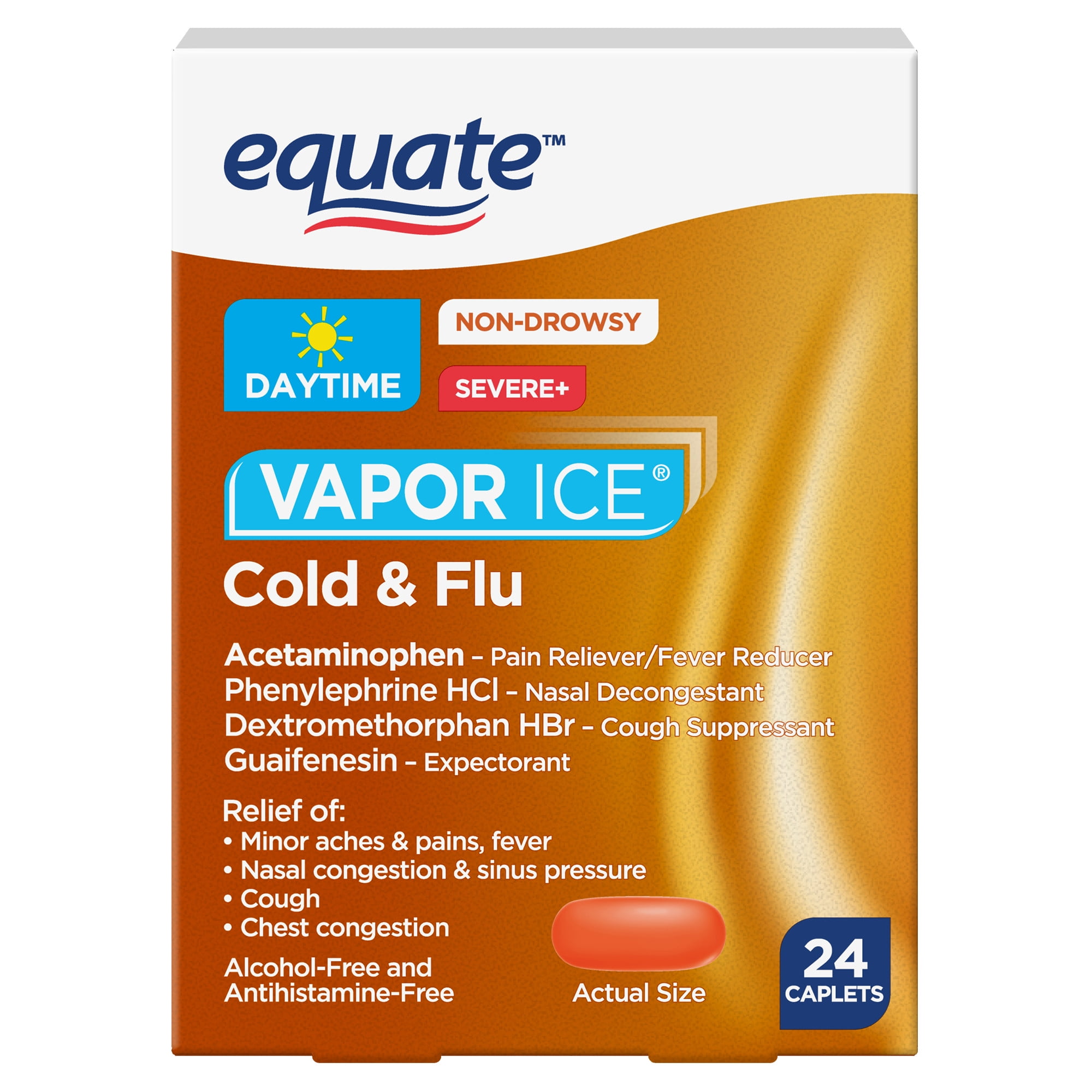 Equate Vapor Ice Non Drowsy Daytime Cold and Flu Relief, 24 Caplets
