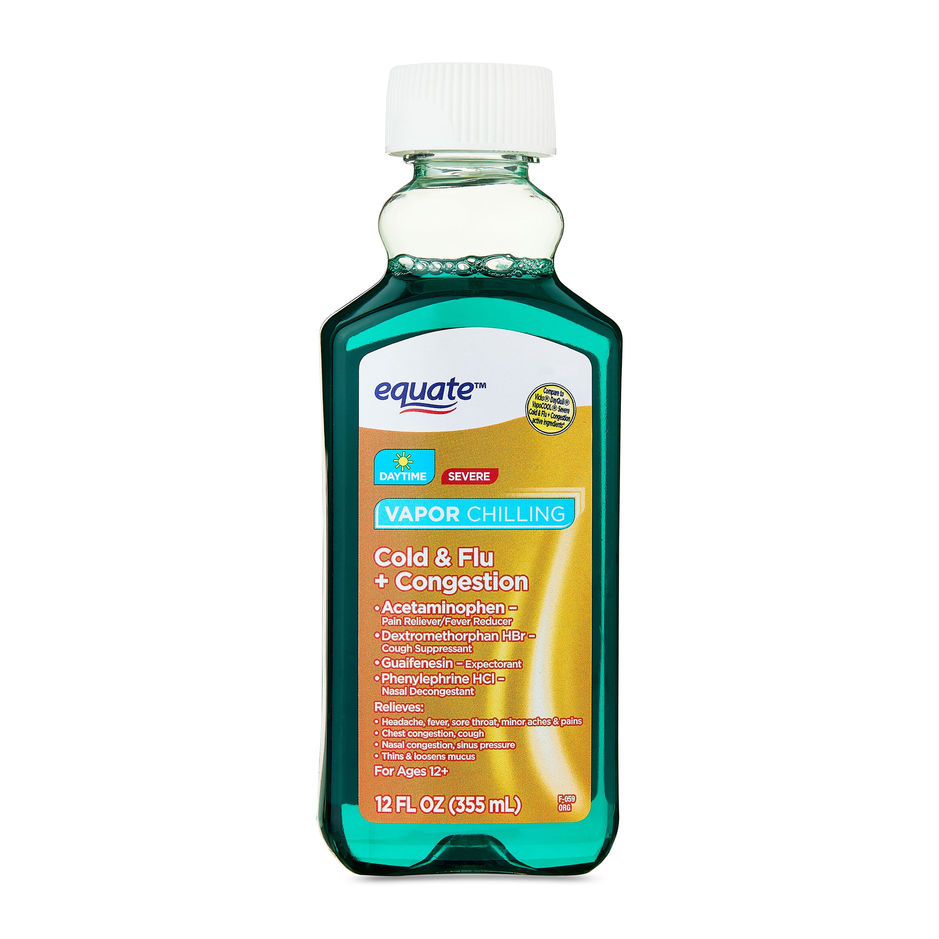 Equate Vapor Chilling Daytime Severe Cold and Flu + Congestion Liquid, 12 oz