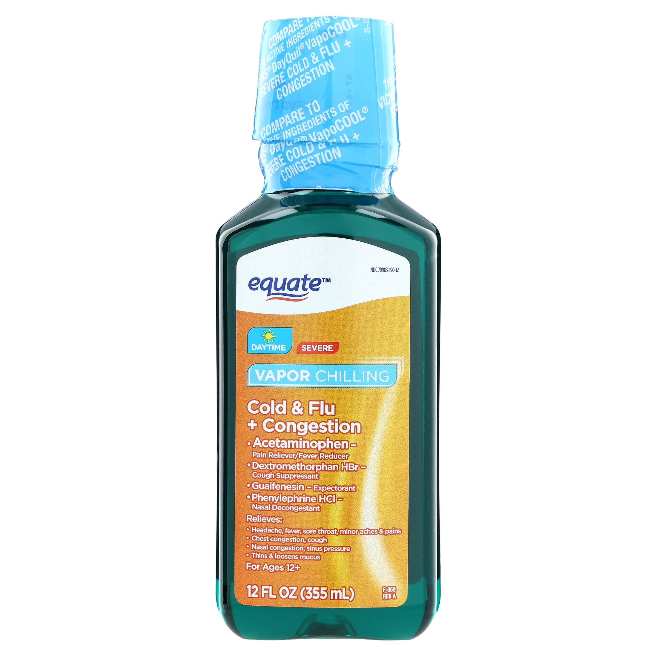 Equate Chlorine-Free Acetaminophen Cough & Cold Liquid, Daytime Relief, 12 fl oz