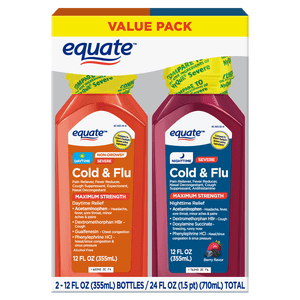 Equate Alivio Máximo para Resfriado y Gripe Severos Paquete Combinado Día y Noche, 12 fl oz