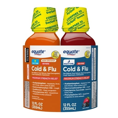 Equate Max Strength Severe Cold & Flu Relief Daytime and Nighttime Combo Pack, 12 fl oz