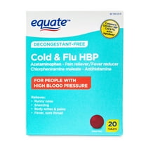 Equate Decongestant-Free Cold and Flu HBP Tablets for People with High Blood Pressure, 20 Count, Compare to Coricidin® HBP Cold & Flu Active Ingredients