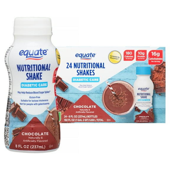 Equate Diabetic Care Nutritional Shakes, Chocolate, 8 fl oz, 24 Count compare to Glucerna Chocolate Shake