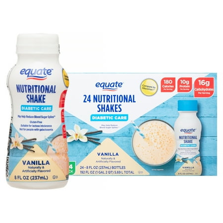 Equate Diabetic Care Nutritional Shakes, Vanilla, 8 fl oz, 24 Count Compare to Glucerna Vanilla