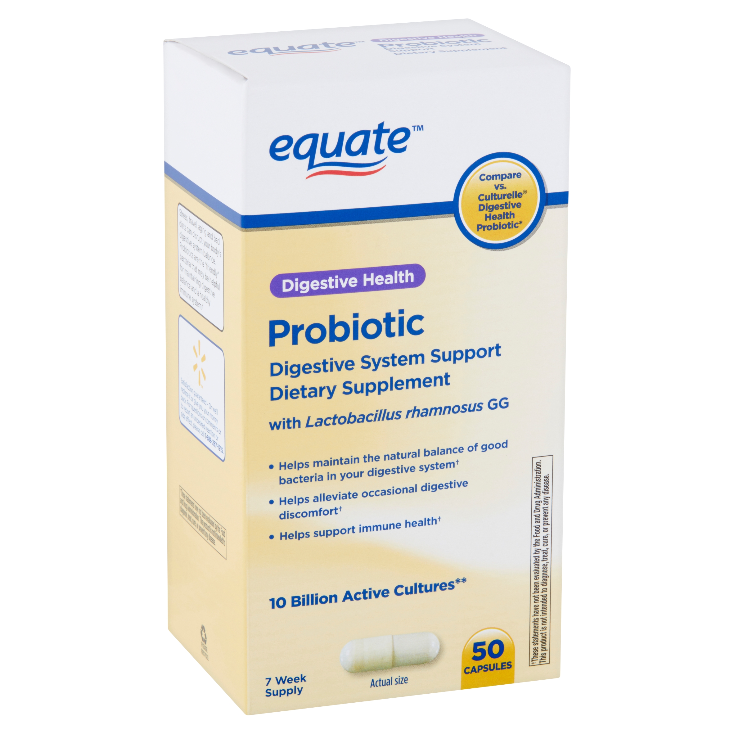 Equate Digestive Health Probiotic Capsules, 50 Count - image 1 of 11