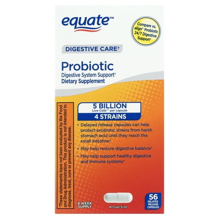 Equate Digestive Probiotic Supplement Delayed-Release Capsules, Unisex, 56 Count, Compare to Align® Probiotic 24/7 Digestive Support