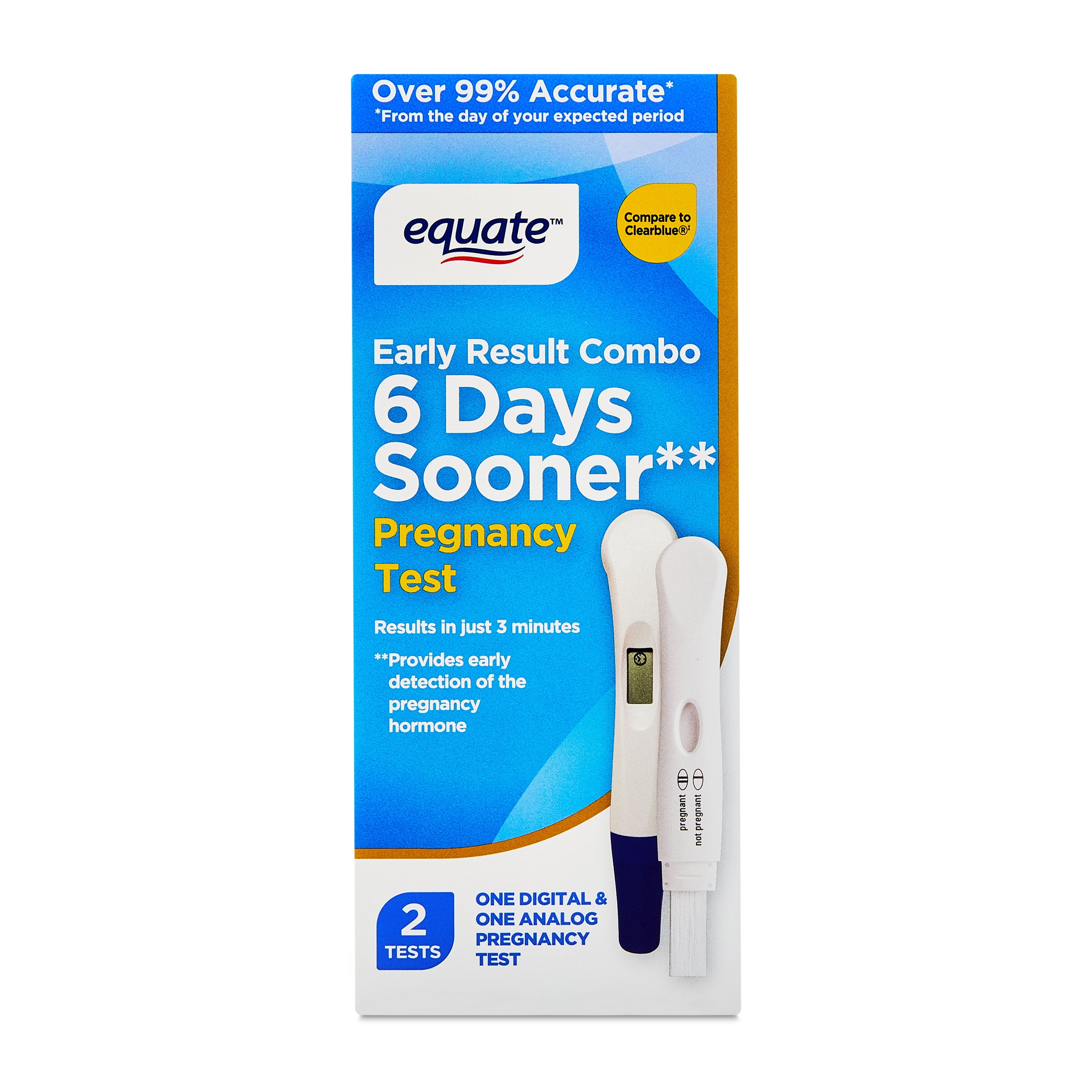 Equate Early Result Combo Digital + Analog Pregnancy Test, 2 Count, Test 6 Days Sooner, Compare to Clearblue