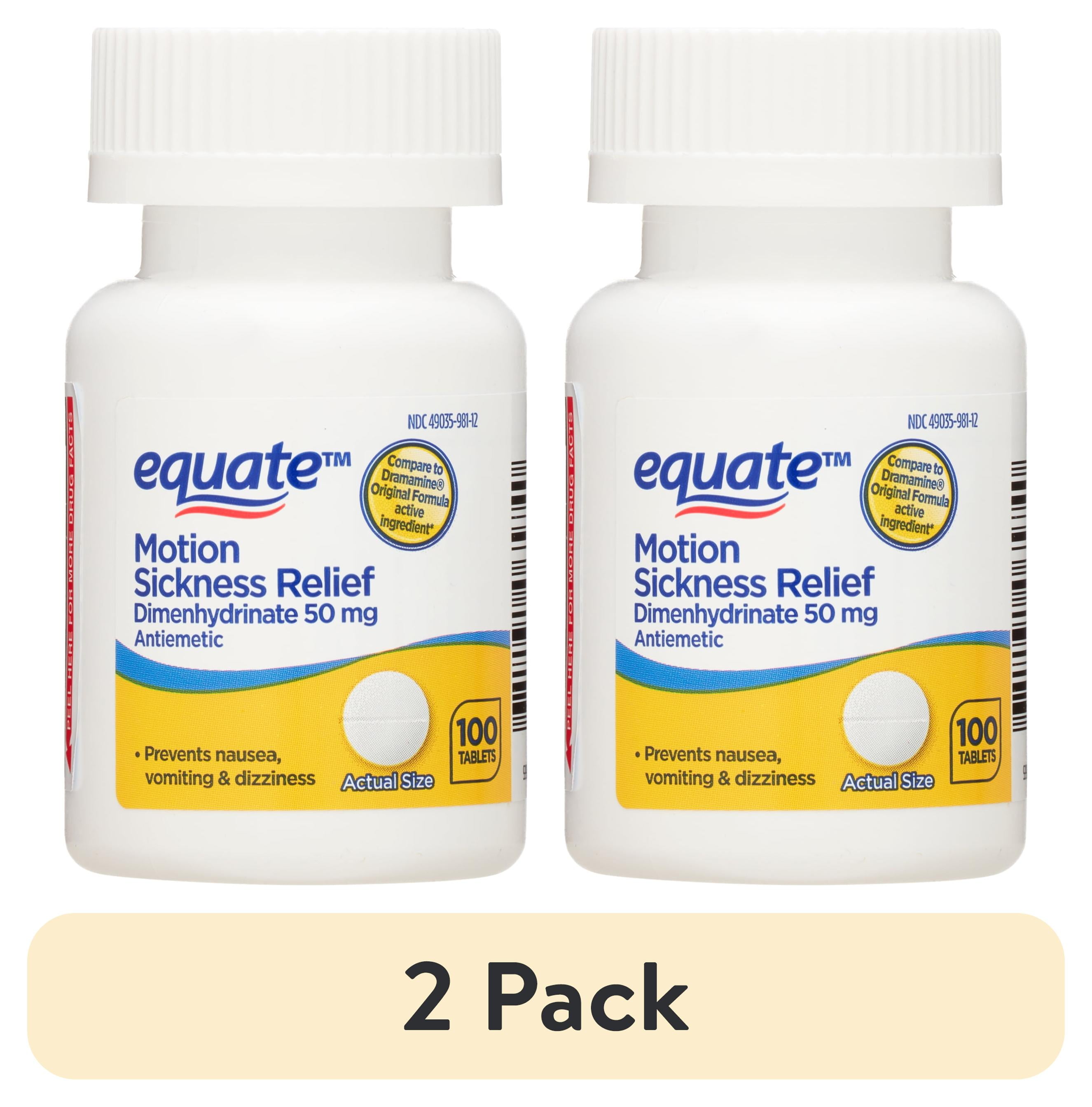 (2 pack) Equate Dimenhydrinate 50mg Tablets for Motion Sickness and
