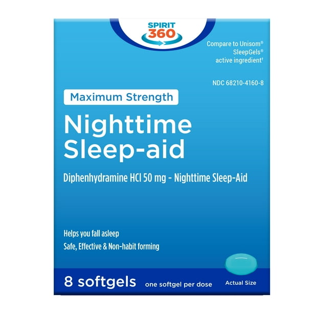 Equate Diphenhydramine Hcl Nighttime Sleep Aid Softgels 50mg 8 Count 