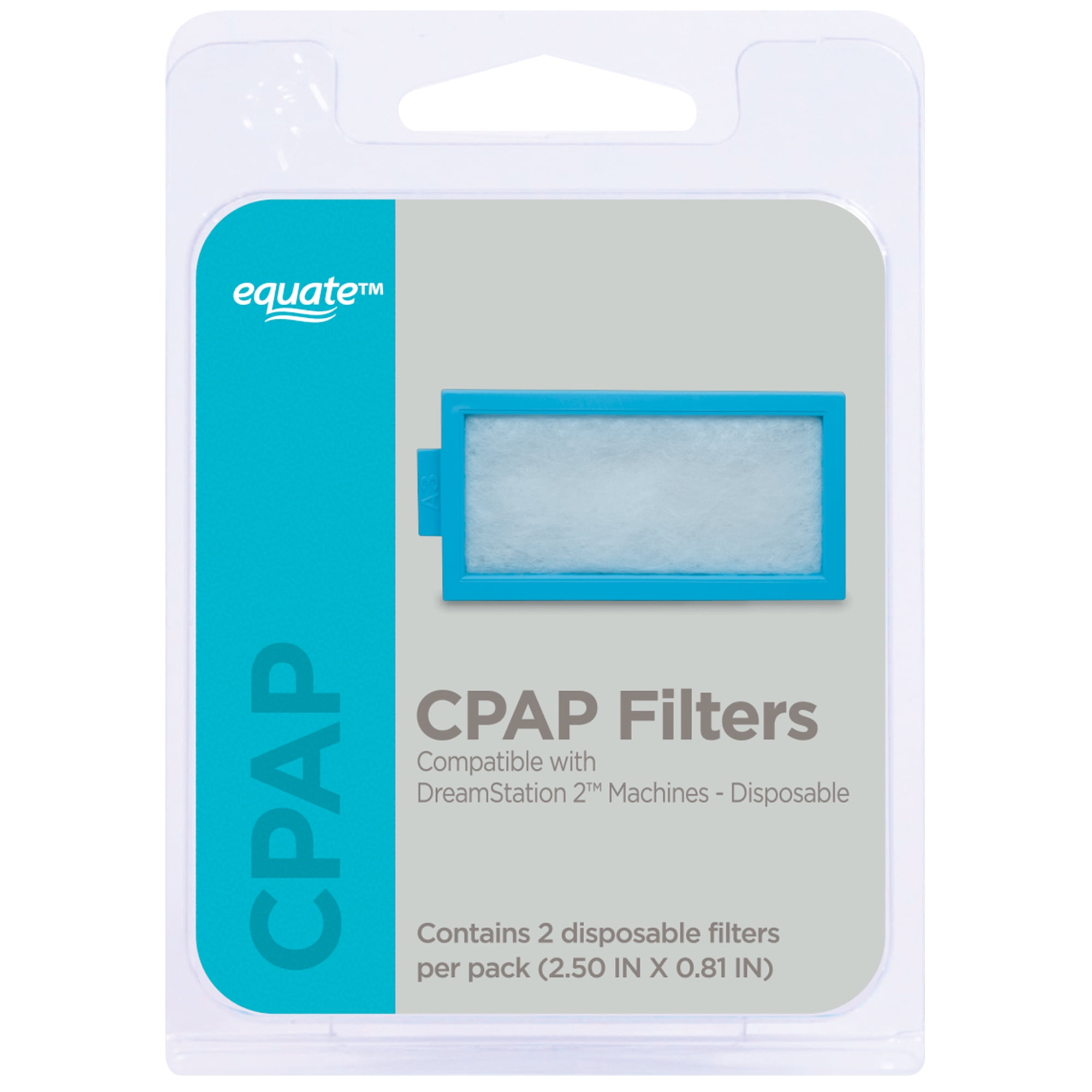 Equate Disposable CPAP Filters for Philips Respironics Dreamstation 2, 2.50" x 0.81" 2-Pack