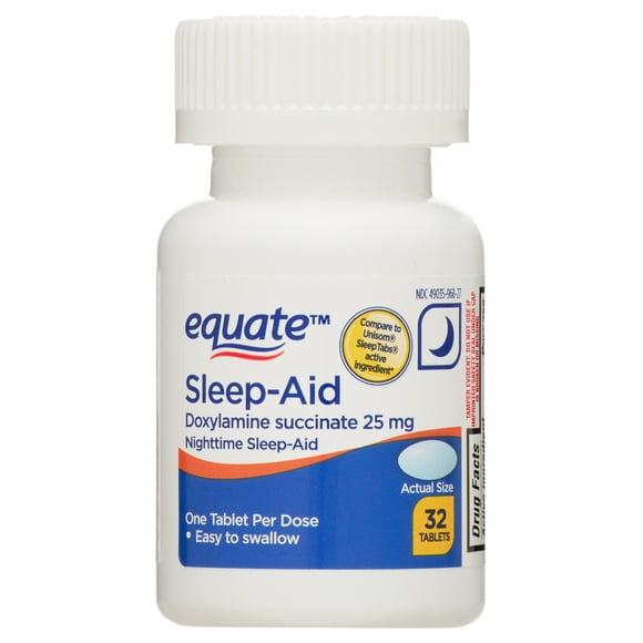 Equate Nighttime Sleep-Aid Doxylamine Succinate 25mg Tablets, 32 Count, Compare to Unisom Sleep Tabs Active Ingredient