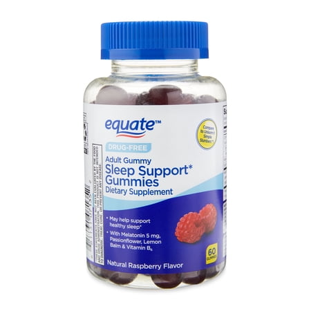 Equate Drug-Free Sleep Support Gummies Dietary Supplement, Raspberry Flavor, 60 Count