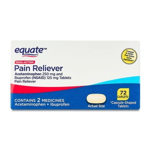Equate Alivio de Dolor de Doble Acción Acetaminofén 250 mg e Ibuprofeno (AINE) 125 mg Comprimidos, 72 unidades, Comparar con Advil Dual Action Ingredientes Activos