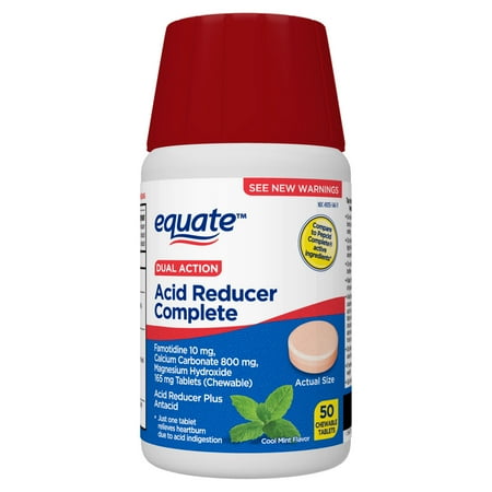 Equate Dual-Action Acid Reducer Complete, Mint Chewable Tablets, 50 Count, Compare to Pepcid Complete Active Ingredients