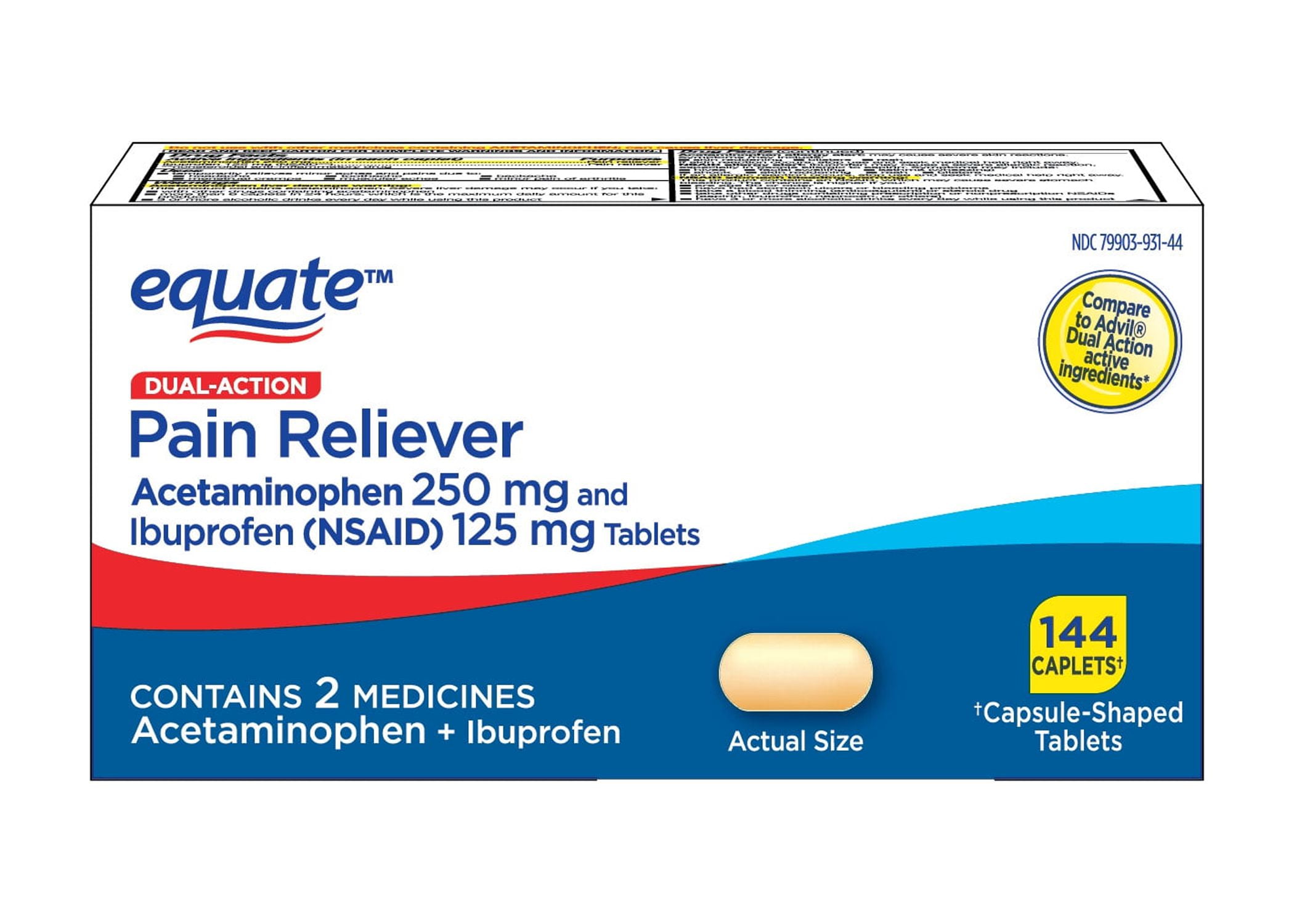 Equate Dual-Action Pain Reliever, Acetaminophen & Ibuprofen, 144 Caplets