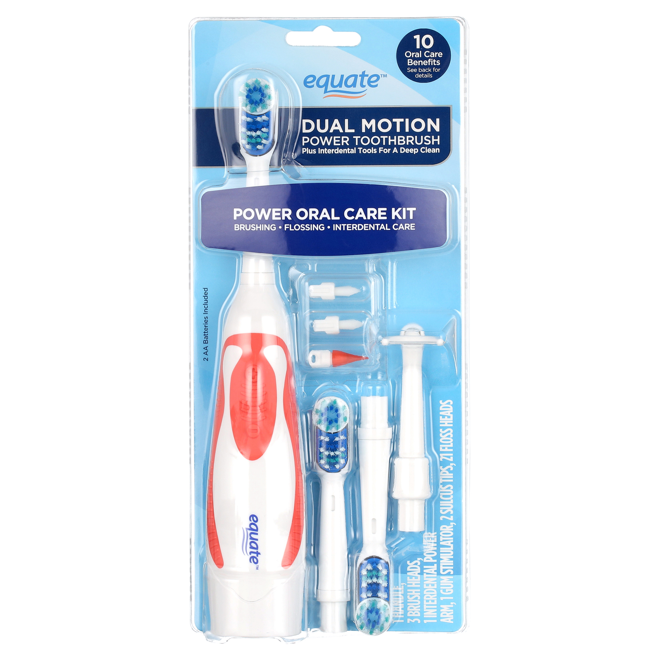 Equate Dual Motion Power Oral Care Kit with Interdental Tools, Soft Bristles - image 1 of 15