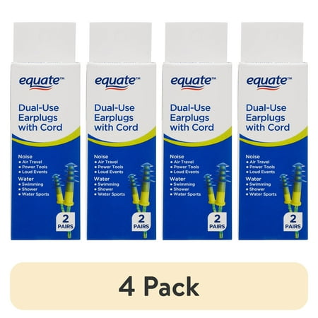 (4 pack) Equate Dual-Use Earplugs with Cord, 2 Pair