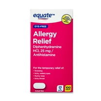 Equate Dye-Free Allergy Relief Diphenhydramine HCl 25mg Antihistamine, 100 Count Tablets, Compare to Benadryl® Allergy Ultratabs® Active Ingredient