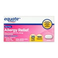 Equate DyeFree Allergy Relief Medicine, 25 mg, 100ct Tablets