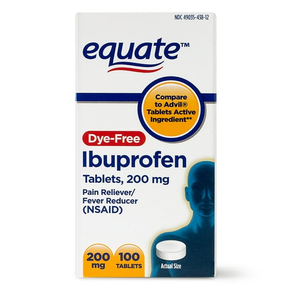 Equate Dye-Free Pain Reliever/Fever Reducer Ibuprofen Tablets, 200 mg, 100 Count