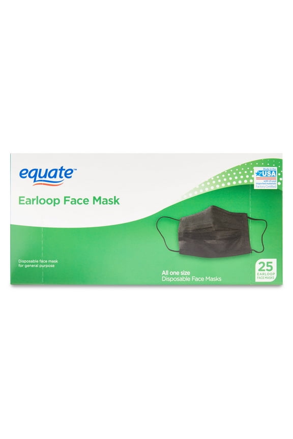 Earloop Disposable Face Masks, Black, 25 Count