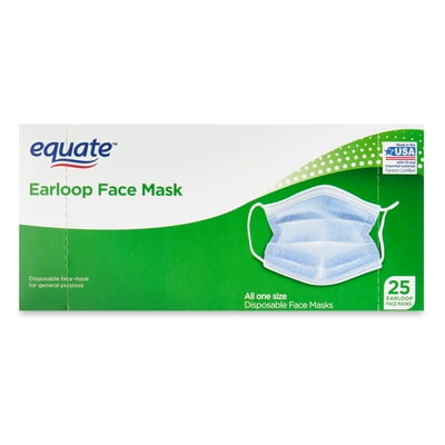 Equate Earloop Disposable Face Masks, Blue, 25 Count HSA/FSA Eligible