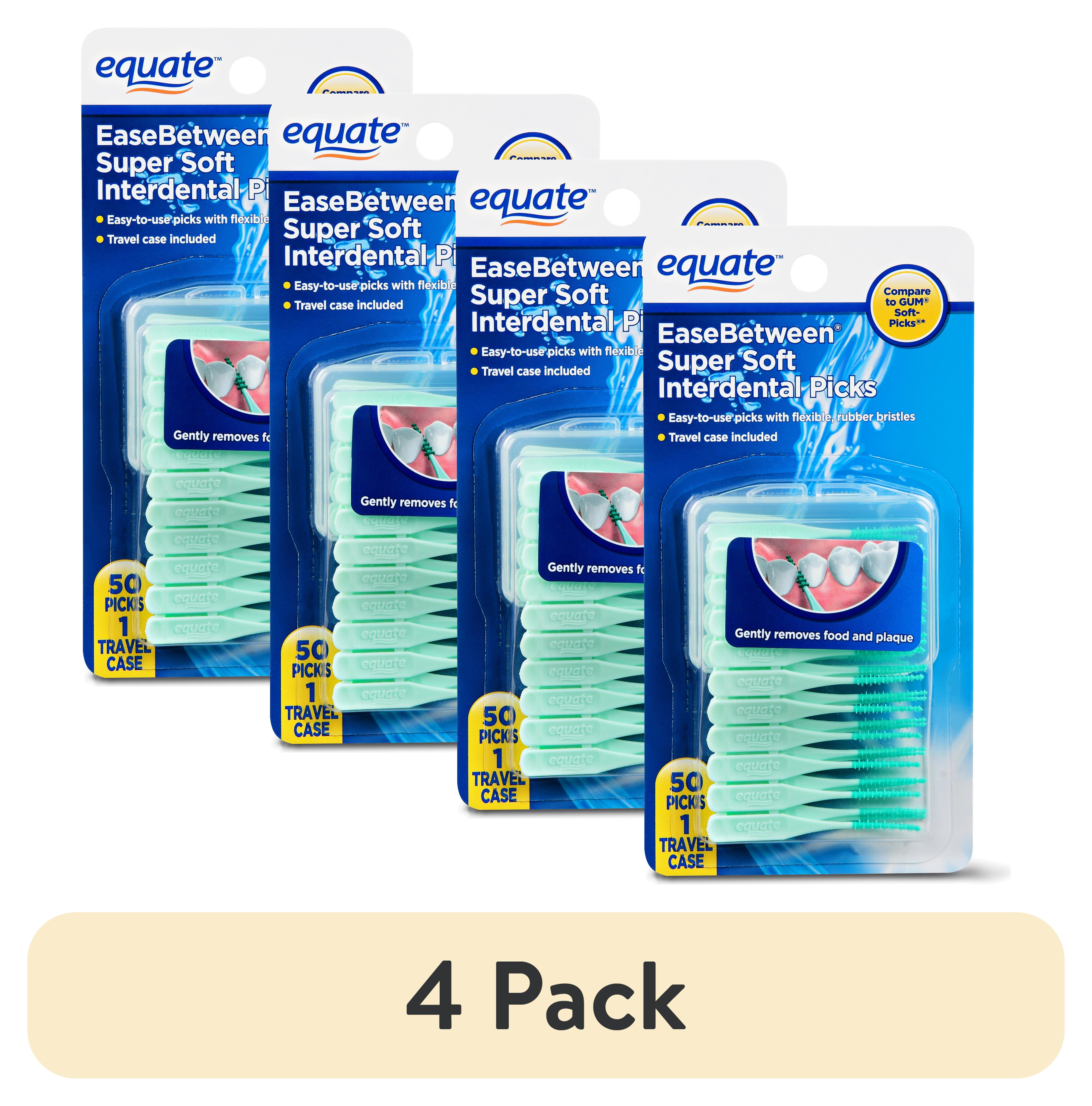 (4 pack) Equate EaseBetween Super Soft Interdental Picks, Value Pack with Convenient Travel Case