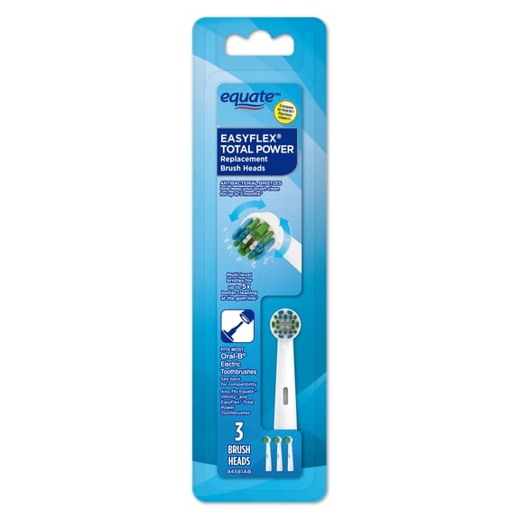 Equate EasyFlex Total Power Replacement Brush Heads with Bacteria Defense Bristles, Soft, 3 Count