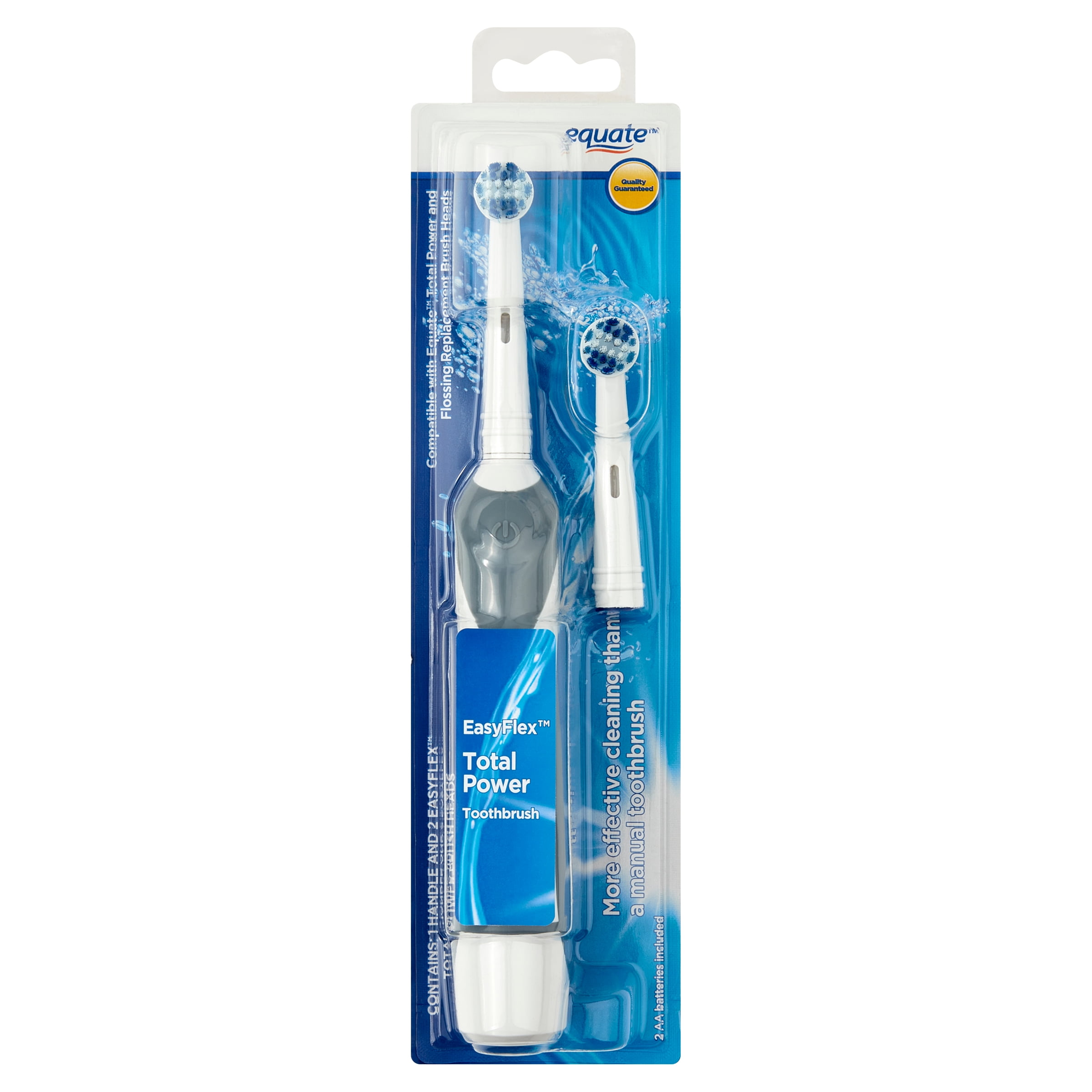 Equate EasyFlex TotalPower Toothbrush, Battery Powered, 1 Handle, 2 Replacement Brush Heads