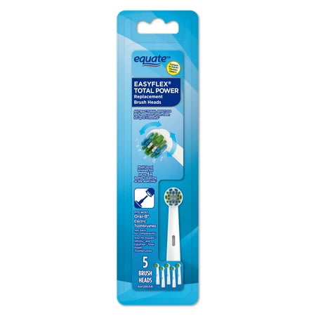 Equate EasyFlex TotalPower Replacement Toothbrush Heads with Bacteria Defense Bristles, 5 Count