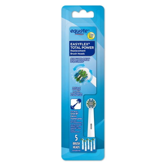 Equate EasyFlex TotalPower Replacement Toothbrush Heads with Bacteria Defense Bristles, 5 Count