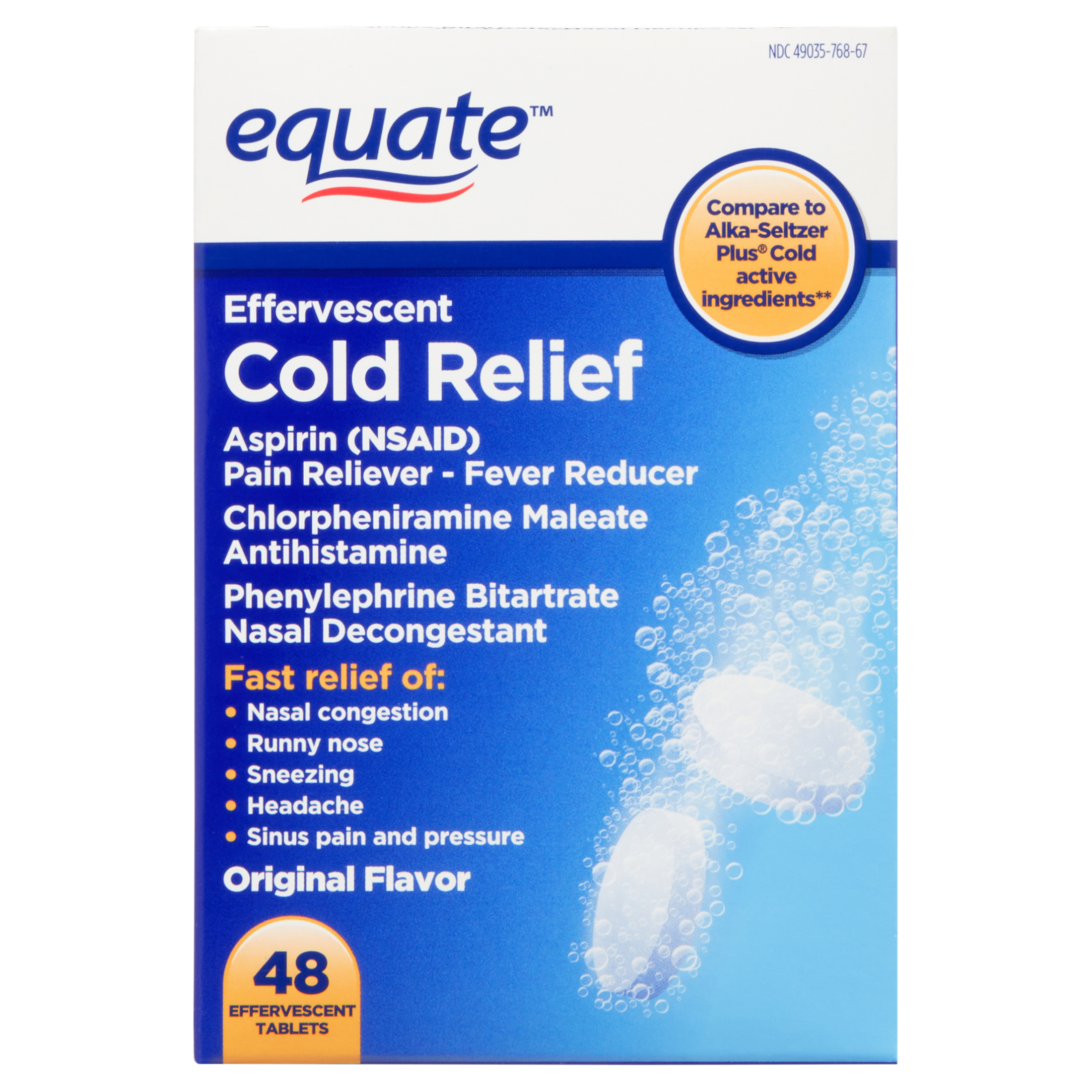 Equate Effervescent Cold Relief, 48 Tablets - image 1 of 9